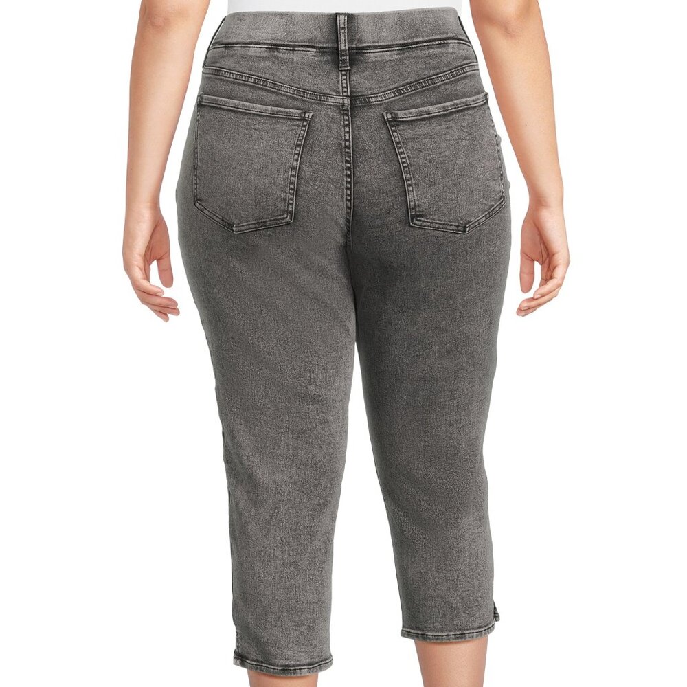 TERRA & SKY WOMEN'S SIZE 1X (16W/18W) CAPRIS JEANS BLACK ACID WASH JEGGINGS NWT - Picture 3 of 9